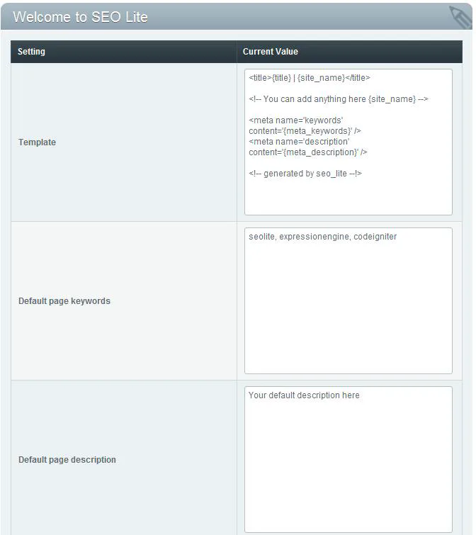 seolite settings